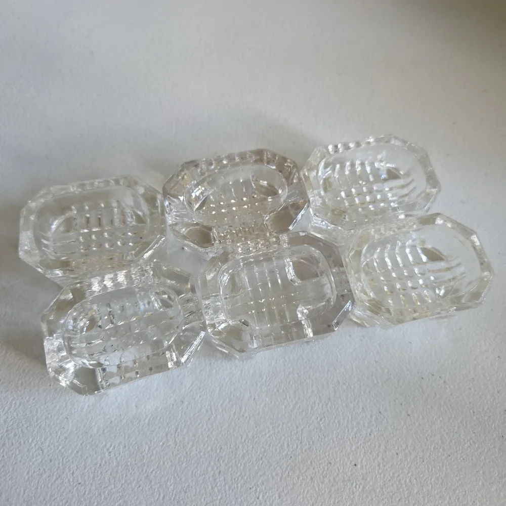 Vintage Rectangular Open Cut Glass Salt Dip Salt Cellars Clear Footed Set of 6